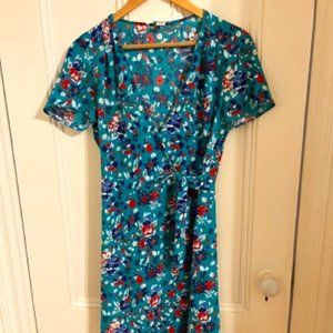 J Crew Factory  EUC Teal Floral Wrap Dress Size 2